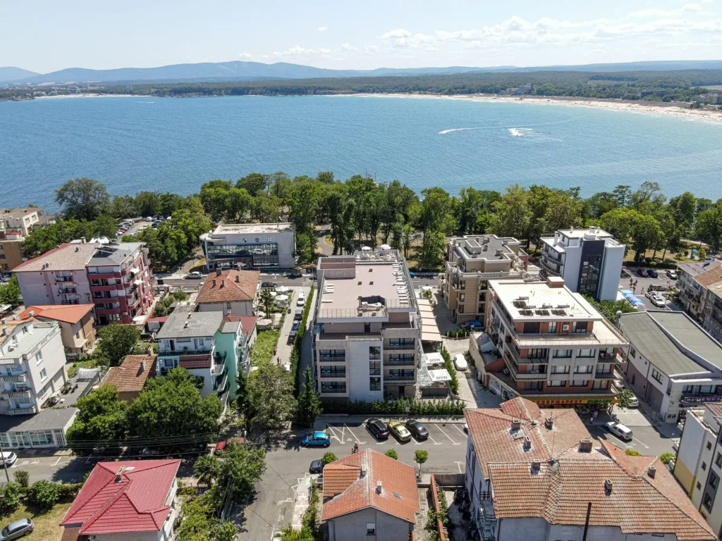 Aerial view of Primorsko and the beach