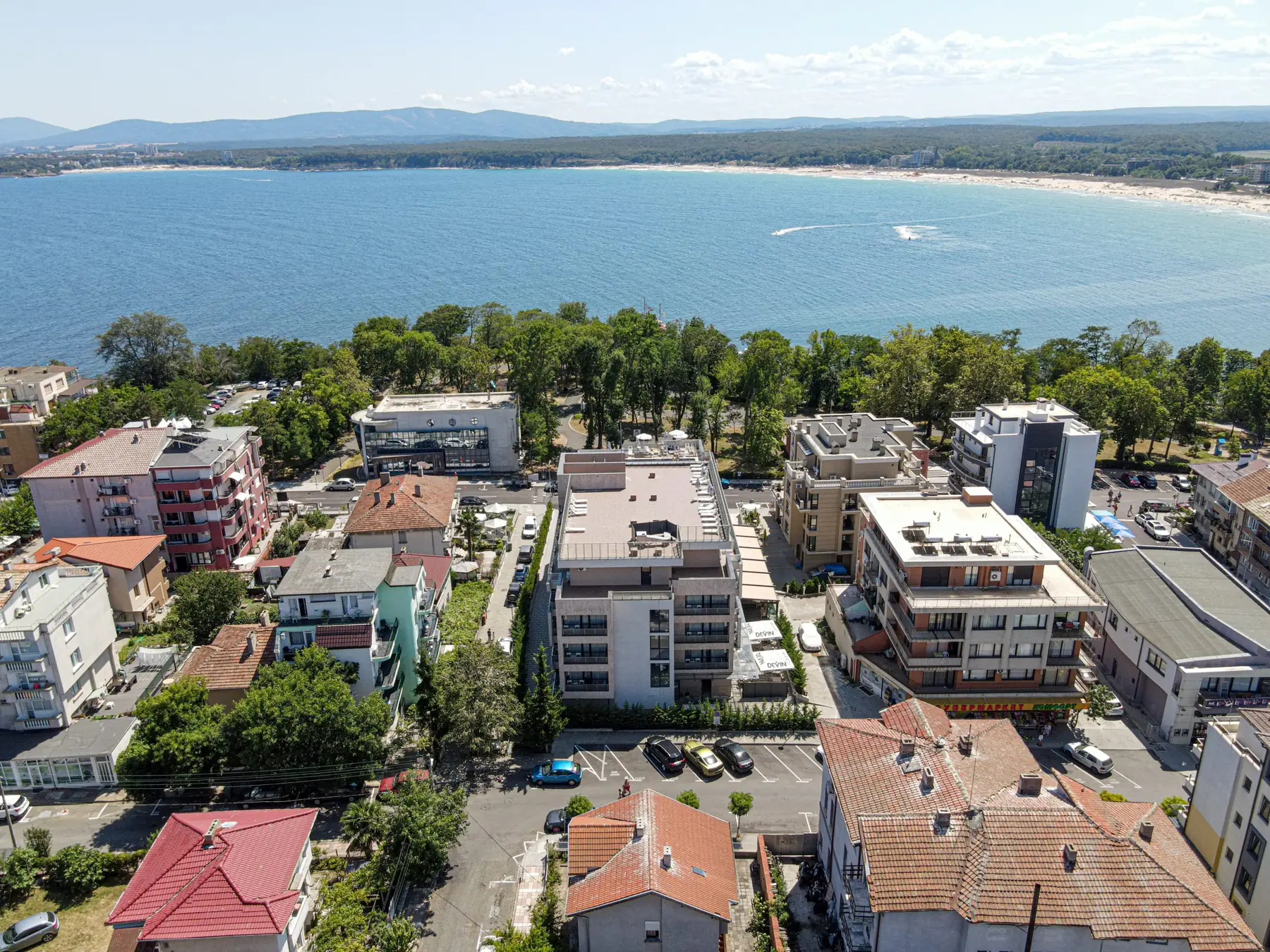 Aerial view of Primorsko and the beach